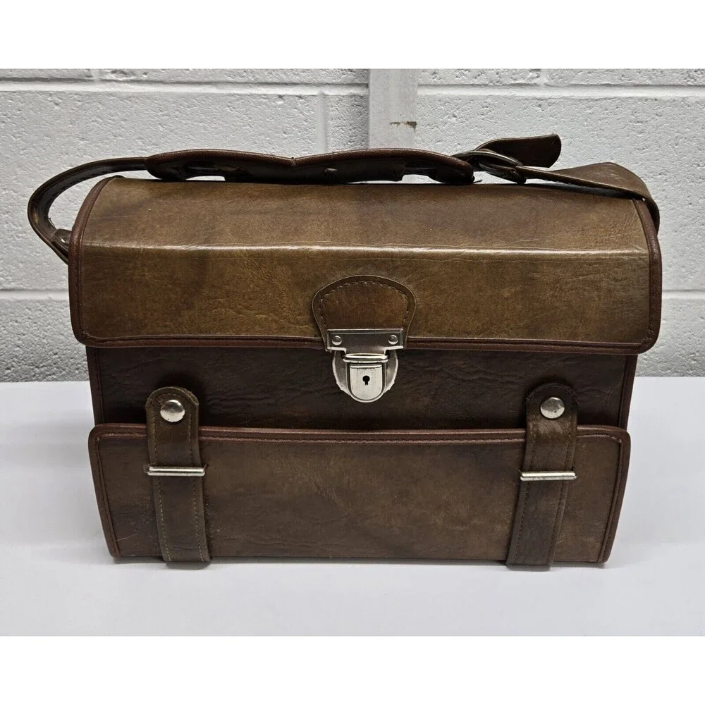 Marsand Brown Hard Camera Bag Case Blue Interior Made in USA W/ Key Vintage 70's